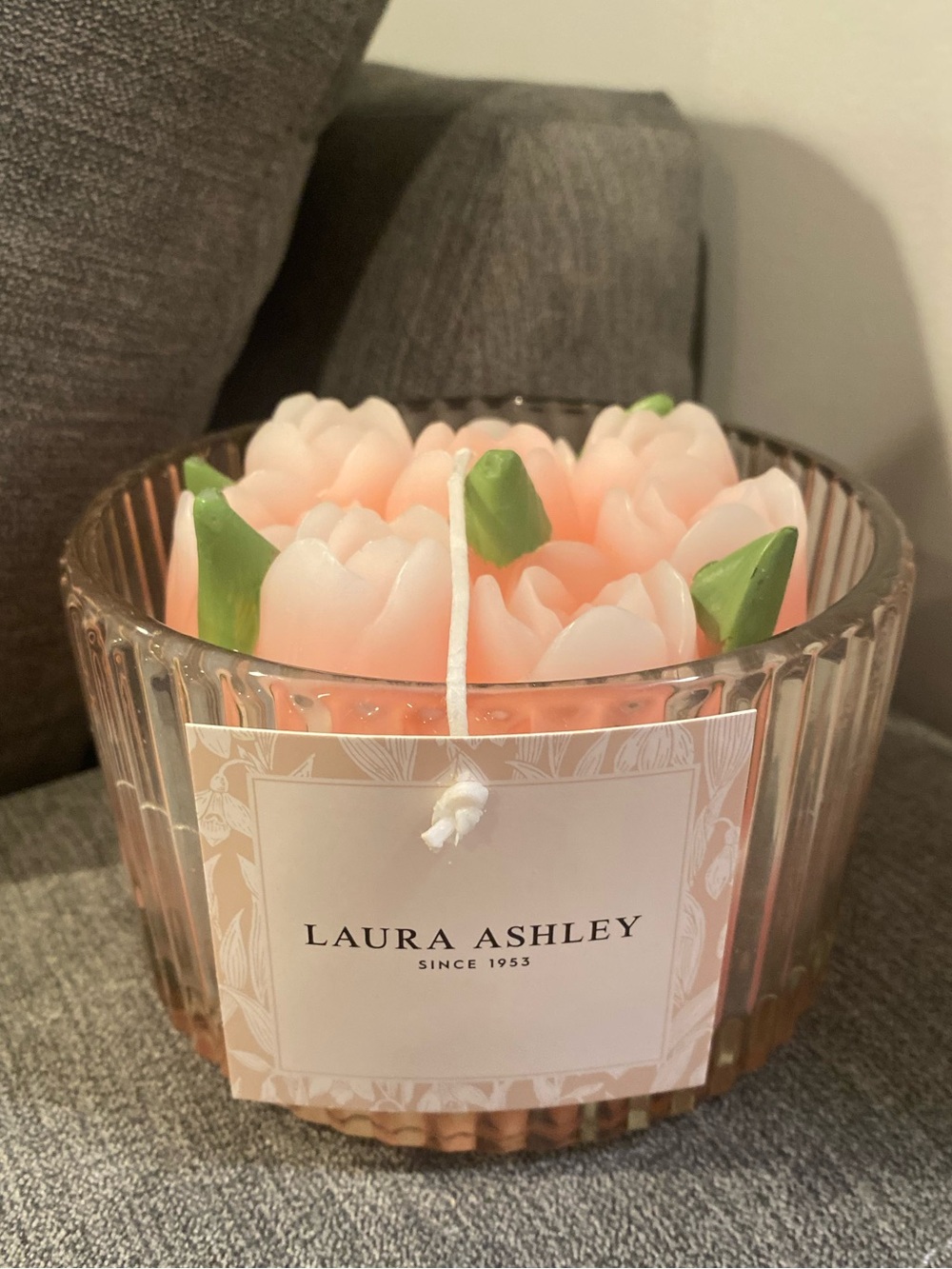 Laura Ashley Pink Tulip Floral Candle in Glass Bowl